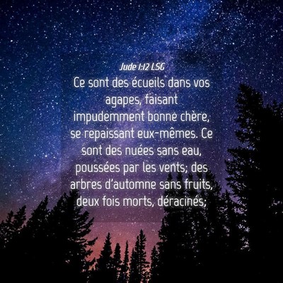 Picture 04 - Jude 1:12 LSG - Ce sont des écueils dans vos agapes, faisant - Bible Verse Picture