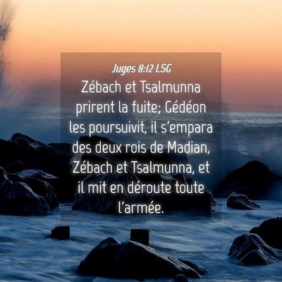 Picture 04 - Juges 8:12 LSG - Zébach et Tsalmunna prirent la fuite; Gédéon - Bible Verse Picture