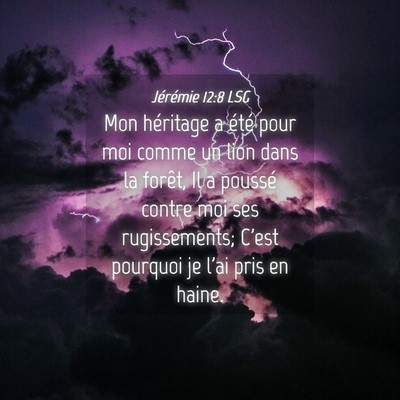 Picture 04 - Jérémie 12:8 LSG - Mon héritage a été pour moi comme un lion dans - Bible Verse Picture