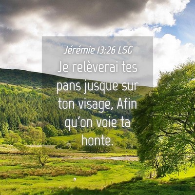 Picture 04 - Jérémie 13:26 LSG - Je relèverai tes pans jusque sur ton visage, - Bible Verse Picture