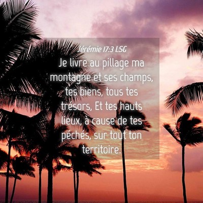 Picture 04 - Jérémie 17:3 LSG - Je livre au pillage ma montagne et ses champs, - Bible Verse Picture