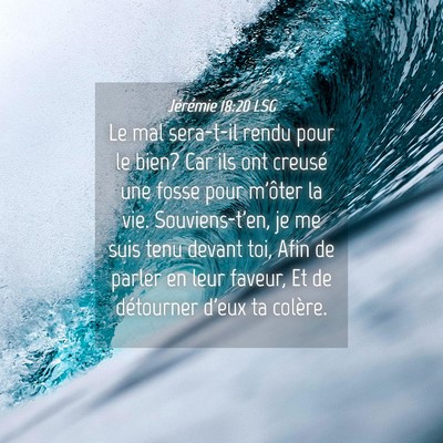Picture 04 - Jérémie 18:20 LSG - Le mal sera-t-il rendu pour le bien? Car ils ont - Bible Verse Picture