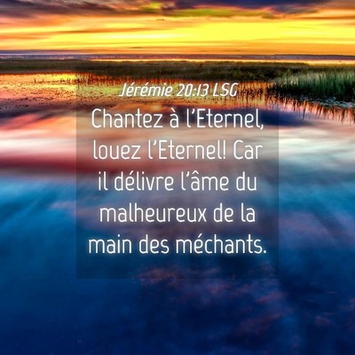 Picture 04 - Jérémie 20:13 LSG - Chantez à l'Eternel, louez l'Eternel! Car il - Bible Verse Picture