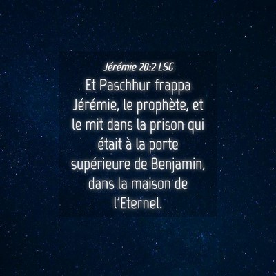Picture 04 - Jérémie 20:2 LSG - Et Paschhur frappa Jérémie, le prophète, et le - Bible Verse Picture
