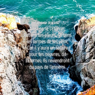 Picture 04 - Jérémie 31:16 LSG - Ainsi parle l'Eternel: Retiens tes pleurs, - Bible Verse Picture