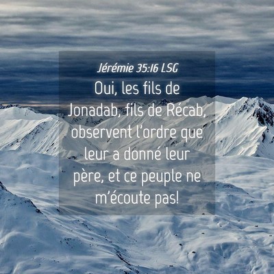 Picture 04 - Jérémie 35:16 LSG - Oui, les fils de Jonadab, fils de Récab, - Bible Verse Picture