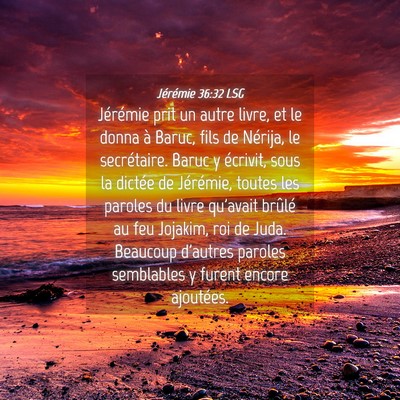 Picture 04 - Jérémie 36:32 LSG - Jérémie prit un autre livre, et le donna à - Bible Verse Picture
