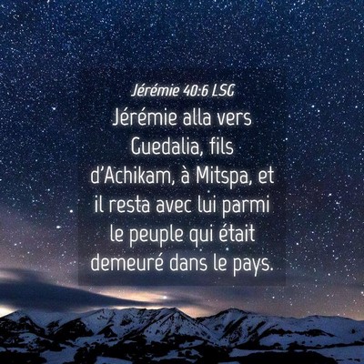 Picture 04 - Jérémie 40:6 LSG - Jérémie alla vers Guedalia, fils d'Achikam, à - Bible Verse Picture
