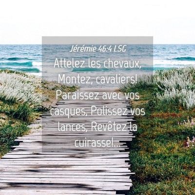 Picture 04 - Jérémie 46:4 LSG - Attelez les chevaux, Montez, cavaliers! Paraissez - Bible Verse Picture