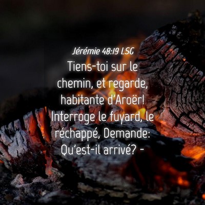 Picture 04 - Jérémie 48:19 LSG - Tiens-toi sur le chemin, et regarde, habitante - Bible Verse Picture