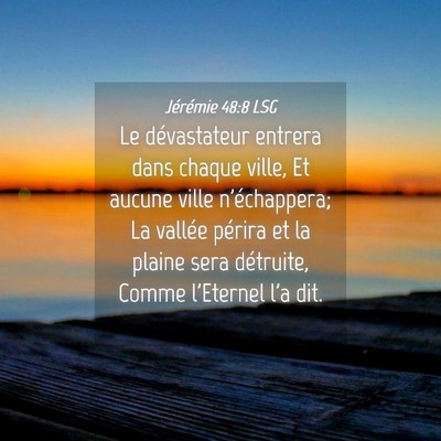 Picture 04 - Jérémie 48:8 LSG - Le dévastateur entrera dans chaque ville, Et - Bible Verse Picture