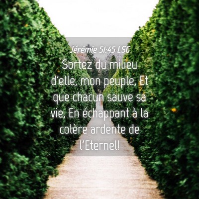 Picture 04 - Jérémie 51:45 LSG - Sortez du milieu d'elle, mon peuple, Et que - Bible Verse Picture