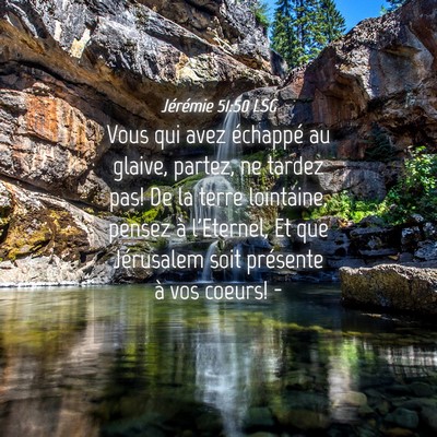 Picture 04 - Jérémie 51:50 LSG - Vous qui avez échappé au glaive, partez, ne - Bible Verse Picture