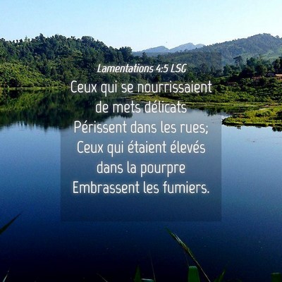 Picture 04 - Lamentations 4:5 LSG - Ceux qui se nourrissaient de mets délicats - Bible Verse Picture
