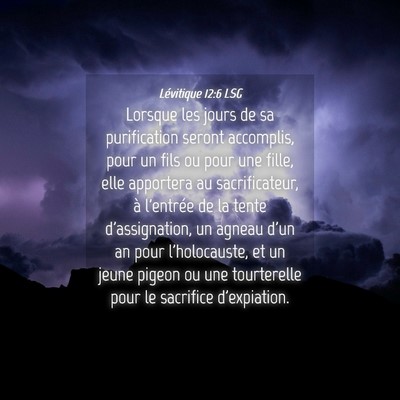 Picture 04 - Lévitique 12:6 LSG - Lorsque les jours de sa purification seront - Bible Verse Picture