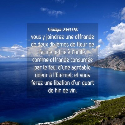 Picture 04 - Lévitique 23:13 LSG - vous y joindrez une offrande de deux dixièmes de - Bible Verse Picture