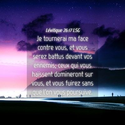 Picture 04 - Lévitique 26:17 LSG - Je tournerai ma face contre vous, et vous serez - Bible Verse Picture