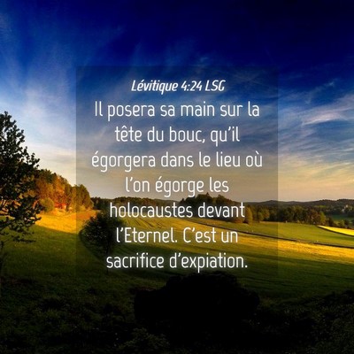 Picture 04 - Lévitique 4:24 LSG - Il posera sa main sur la tête du bouc, qu'il - Bible Verse Picture