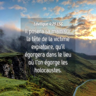 Picture 04 - Lévitique 4:29 LSG - Il posera sa main sur la tête de la victime - Bible Verse Picture