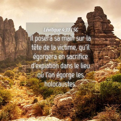 Picture 04 - Lévitique 4:33 LSG - Il posera sa main sur la tête de la victime, - Bible Verse Picture