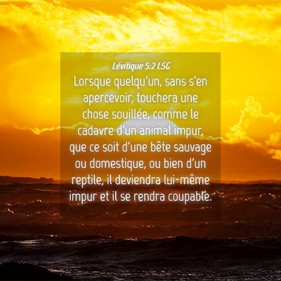 Picture 04 - Lévitique 5:2 LSG - Lorsque quelqu'un, sans s'en apercevoir, touchera - Bible Verse Picture