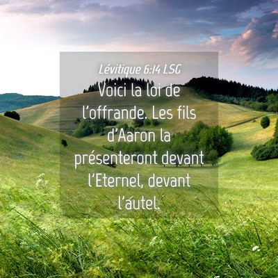 Picture 04 - Lévitique 6:14 LSG - Voici la loi de l'offrande. Les fils d'Aaron la - Bible Verse Picture
