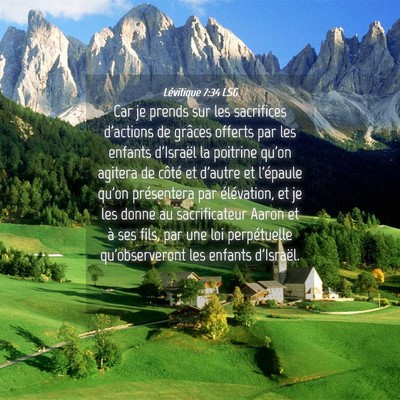 Picture 04 - Lévitique 7:34 LSG - Car je prends sur les sacrifices d'actions de - Bible Verse Picture