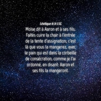 Picture 04 - Lévitique 8:31 LSG - Moïse dit à Aaron et à ses fils: Faites cuire - Bible Verse Picture