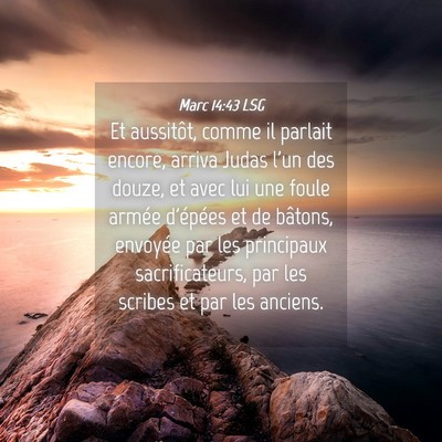 Picture 04 - Marc 14:43 LSG - Et aussitôt, comme il parlait encore, arriva - Bible Verse Picture