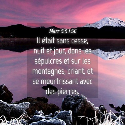 Picture 04 - Marc 5:5 LSG - Il était sans cesse, nuit et jour, dans les - Bible Verse Picture