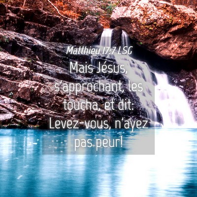 Picture 04 - Matthieu 17:7 LSG - Mais Jésus, s'approchant, les toucha, et dit: - Bible Verse Picture