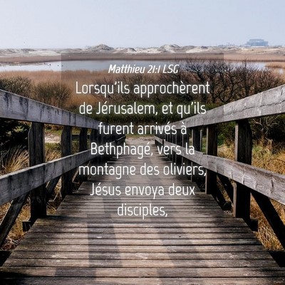 Picture 04 - Matthieu 21:1 LSG - Lorsqu'ils approchèrent de Jérusalem, et qu'ils - Bible Verse Picture