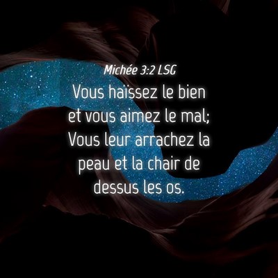 Picture 04 - Michée 3:2 LSG - Vous haïssez le bien et vous aimez le mal; Vous - Bible Verse Picture