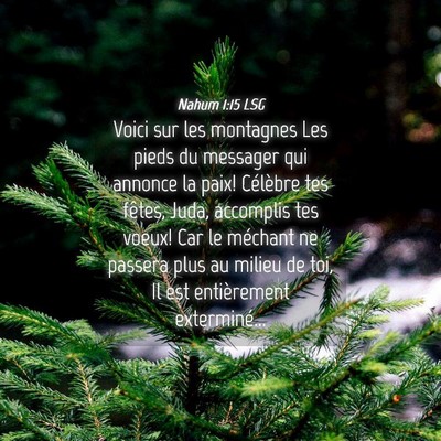 Picture 04 - Nahum 1:15 LSG - Voici sur les montagnes Les pieds du messager qui - Bible Verse Picture