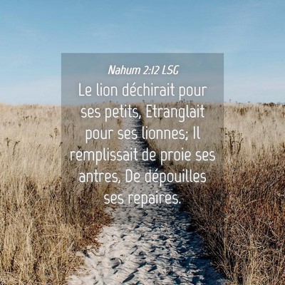 Picture 04 - Nahum 2:12 LSG - Le lion déchirait pour ses petits, Etranglait - Bible Verse Picture
