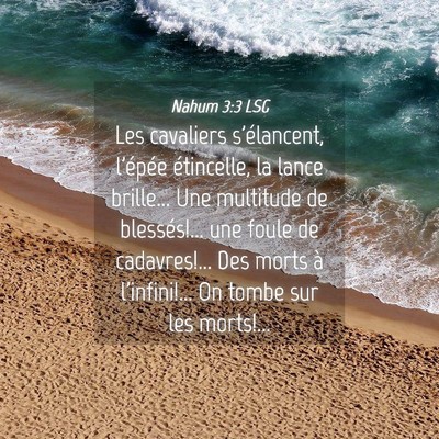 Picture 04 - Nahum 3:3 LSG - Les cavaliers s'élancent, l'épée étincelle, - Bible Verse Picture