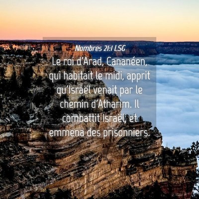 Picture 04 - Nombres 21:1 LSG - Le roi d'Arad, Cananéen, qui habitait le midi, - Bible Verse Picture