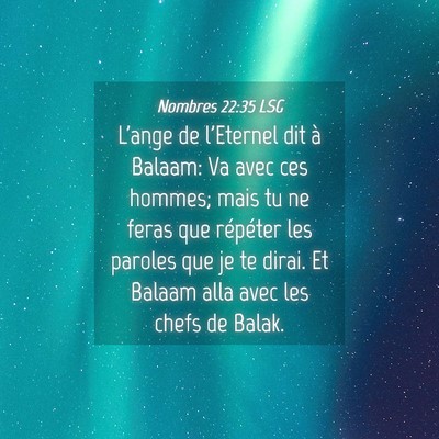 Picture 04 - Nombres 22:35 LSG - L'ange de l'Eternel dit à Balaam: Va avec ces - Bible Verse Picture
