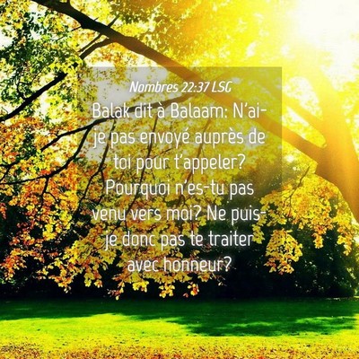 Picture 04 - Nombres 22:37 LSG - Balak dit à Balaam: N'ai-je pas envoyé auprès - Bible Verse Picture