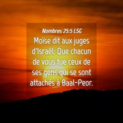 Picture 04 - Nombres 25:5 LSG - Moïse dit aux juges d'Israël: Que chacun de - Bible Verse Picture