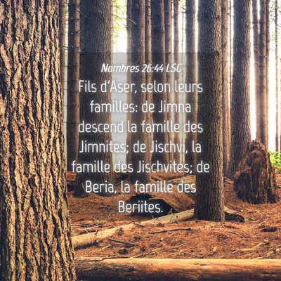 Picture 04 - Nombres 26:44 LSG - Fils d'Aser, selon leurs familles: de Jimna - Bible Verse Picture