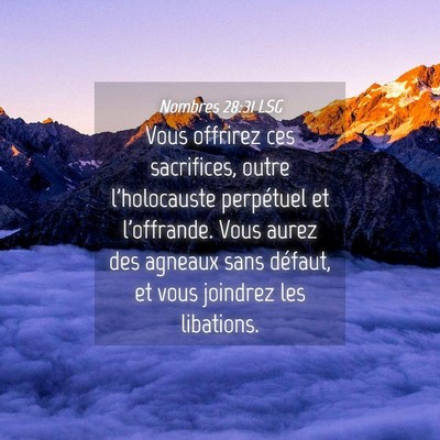 Picture 04 - Nombres 28:31 LSG - Vous offrirez ces sacrifices, outre l'holocauste - Bible Verse Picture