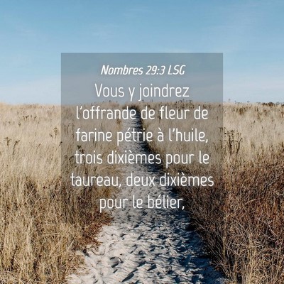 Picture 04 - Nombres 29:3 LSG - Vous y joindrez l'offrande de fleur de farine - Bible Verse Picture
