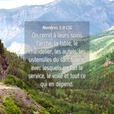 Picture 04 - Nombres 3:31 LSG - On remit à leurs soins l'arche, la table, le - Bible Verse Picture