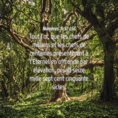 Picture 04 - Nombres 31:52 LSG - Tout l'or, que les chefs de milliers et les chefs - Bible Verse Picture