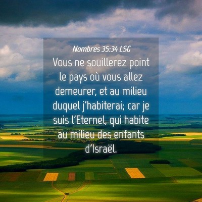 Picture 04 - Nombres 35:34 LSG - Vous ne souillerez point le pays où vous allez - Bible Verse Picture