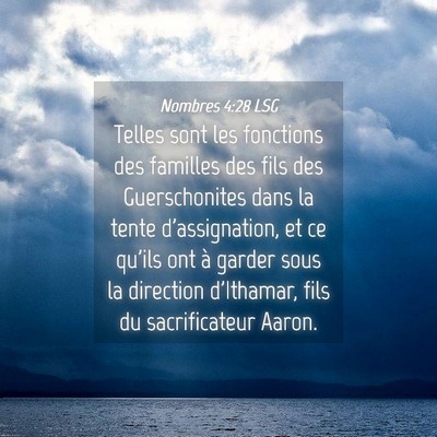 Picture 04 - Nombres 4:28 LSG - Telles sont les fonctions des familles des fils - Bible Verse Picture