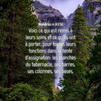 Picture 04 - Nombres 4:31 LSG - Voici ce qui est remis à leurs soins et ce - Bible Verse Picture