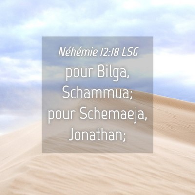Picture 04 - Néhémie 12:18 LSG - pour Bilga, Schammua; pour Schemaeja, - Bible Verse Picture