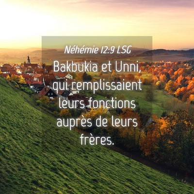 Picture 04 - Néhémie 12:9 LSG - Bakbukia et Unni, qui remplissaient leurs - Bible Verse Picture